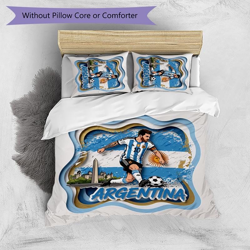 Argentina Football Printed Bedding 3 Piece Set Cozy Breathable Bed Cover Set as Housewarming Holiday Gift