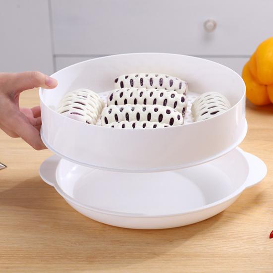 Round Single/Double Steamer Kitchen Tier Microwave Food Cookware Veggies Fish