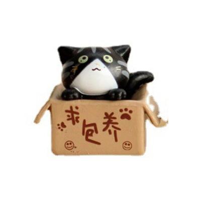 Милый Котёнок в Коробочке, Милая Фигурка Кошки, Миниатюрная Фигурка в Коробочке, Украшение для Комнатного Растения (1 черный)