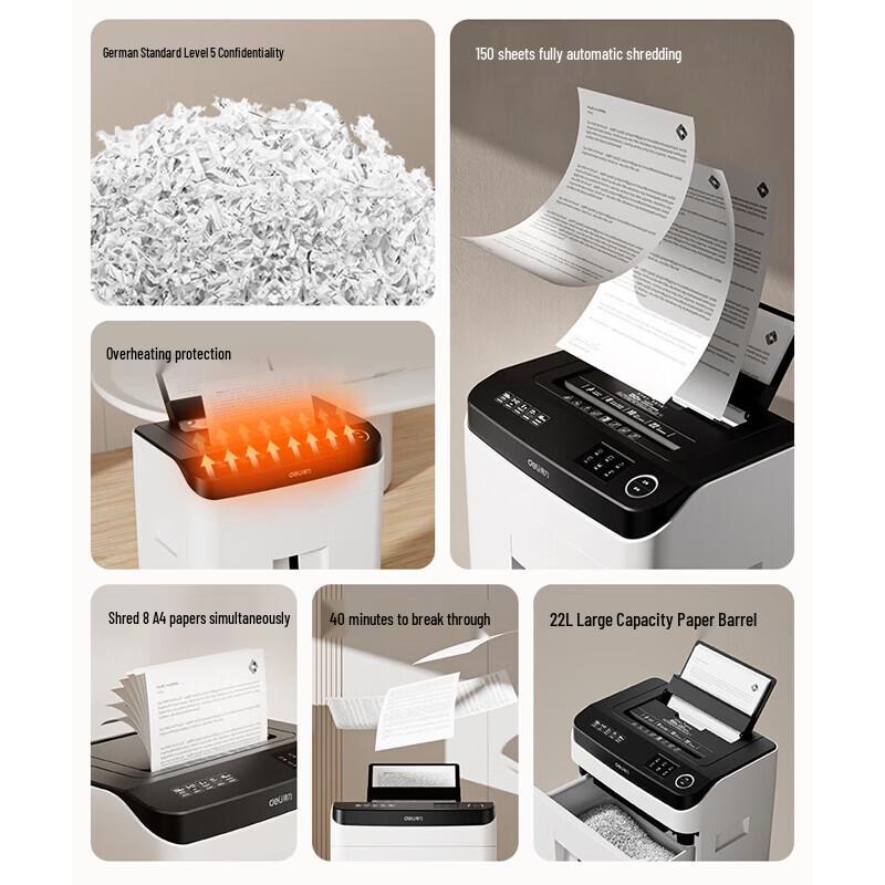 Deli 150-Sheet Auto Feed Micro-Cut Commercial Shredder