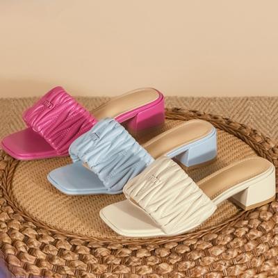 Сандалии для ношения на открытом воздухе, высококачественные тапочки на высоком каблуке для женщин, плиссированная французская повседневная обувь