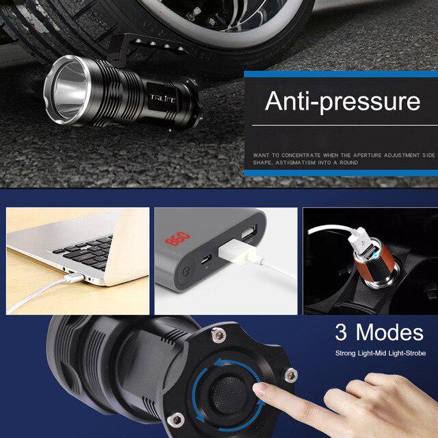 Светодиодный фонарик XHP50, 72000 люмен, мощная портативная перезаряжаемая через USB лампа, прожектор, вспышка.