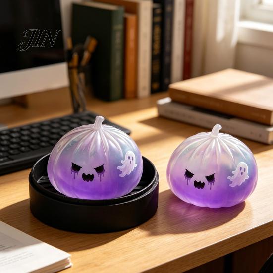 Steamed Bun Sensory Toy Halloween Dumpling Squeeze with Steamer Box, Pumpkin Ghost Bat Stress Relief for Relief, Party Favors Kids