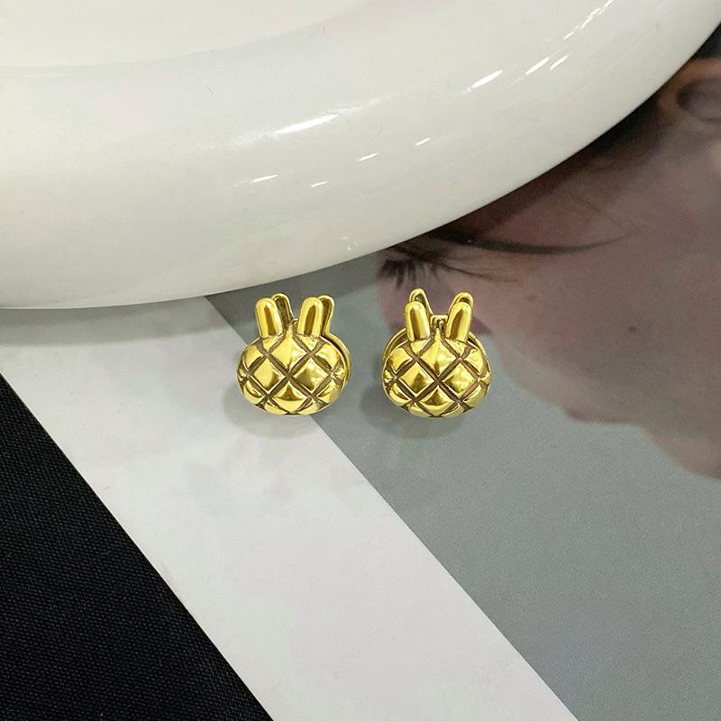 Ins Style Diamond клетчатые пуговицы в виде ушей кролика для женщин, милые, индивидуальные, ретро, милые, классные, украшения для ушей