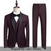 Men's Slim Three-Piece Green Collar Suit for Weddings - Wine Red Groom and Best Man Attire