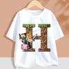 Hot Pixel Game T-shirt Children A-Z Letter White Clothes Cartoon Round Collar Clothing New Kids Short Sleeve Summer Tee Top Gift