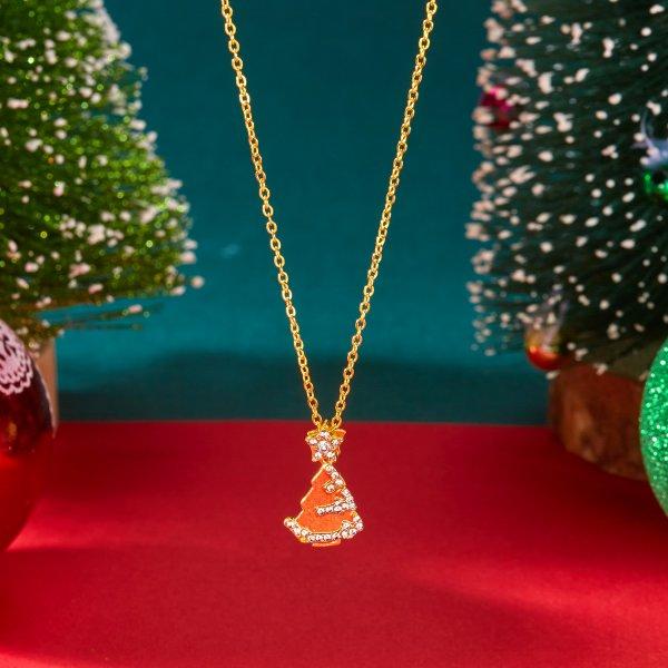 Full Rhinestone Christmas Tree Snowflake Pendant Necklace For Women Exquisite Zircon Star Sweater Collarbone Chain Jewelry
