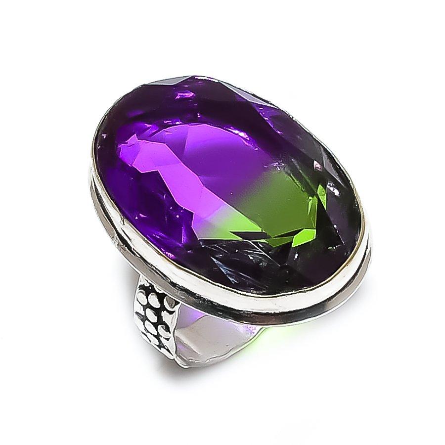 Двухцветный турмалин Ручная работа 925 Стерлинговое серебро Ювелирное кольцо Размер 7 N0n08