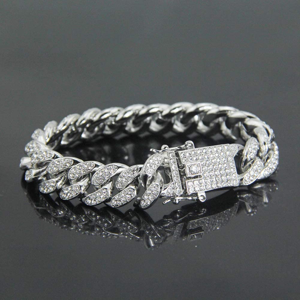 Cuban Link Bracelet Iced Out Miami Gold Plated Hip Hop Full CZ Prong Diamond Bracelet with Giftbox Cuban Link for Man Women