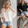Women's Fashion Tops Unique Design Transparent Lace Floral Embroidery Long Sleeve Blouse