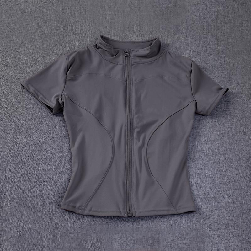 Летние высококачественные топы для похудения, женские, быстросохнущие, обтягивающие, с воротником-стойкой, на молнии, с короткими рукавами, для йоги