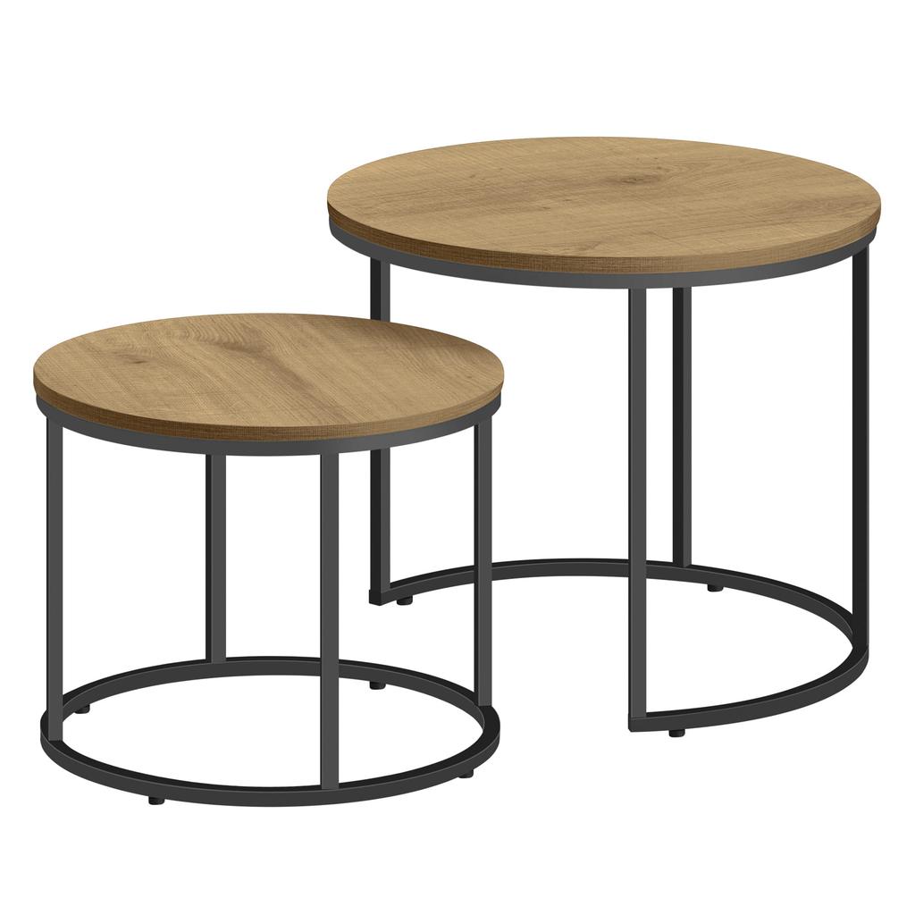 Round Coffee Table, 2 Pieces - Oak / Black Legs