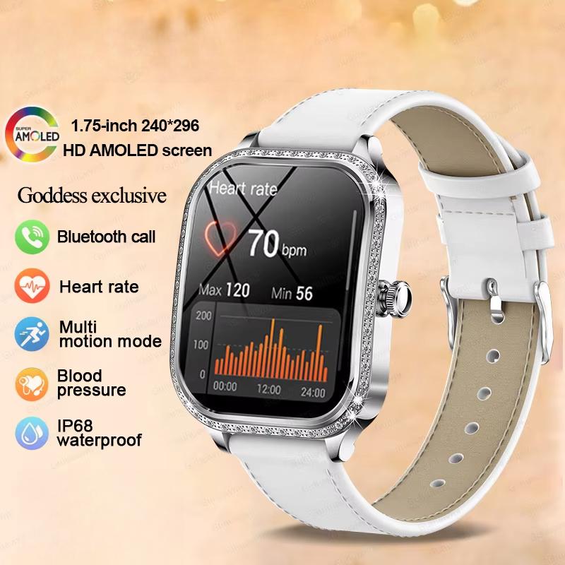 Fashion New Women Smart Watch AMOLED Curved Screen IP68 Waterproof Voice Bluetooth Call Heart Rate Blood Pressure Monitor Health Smartwatch