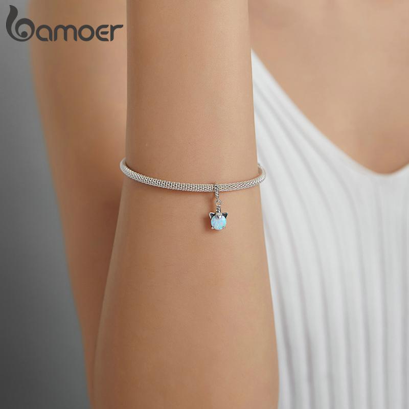 BAMOER Opal Cute Pony Pendant 925 Sterling Silver Charm Pendant for Original Bracelet Bangle Women Fashion Jewelry