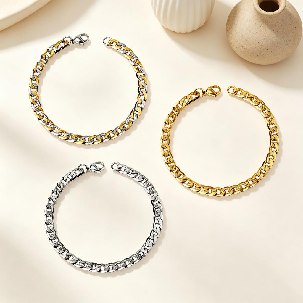 Jewelry plain chain inner horizontal pattern bracelet fashionable personality trend versatile gold chain stainless steel chain bracelet