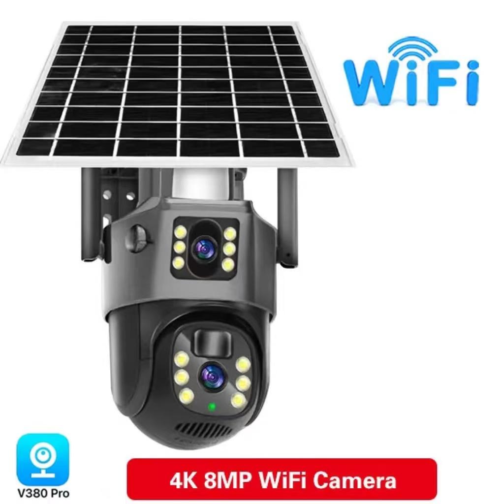 Новая 4K 8MP 4G SIM-карта с солнечной батареей, уличная беспроводная Wi-Fi IP-камера, двойной объектив, двойной экран, защита, наблюдение, видеонаблюдение
