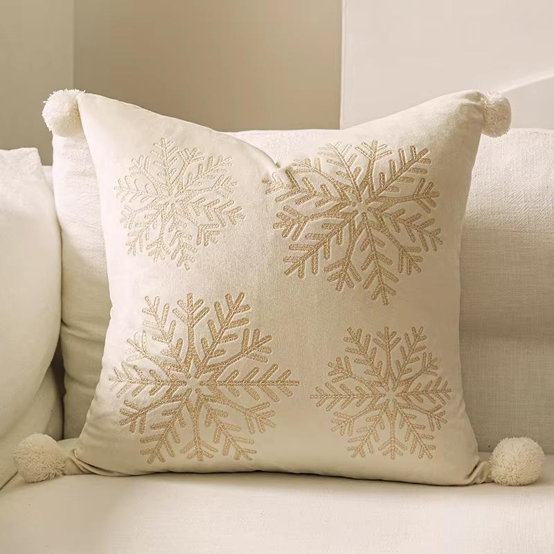 Red Embroidered Merry Christmas Throw Pillow Case Decorative Sofa Cushion Cover for Home Holiday Party Decor