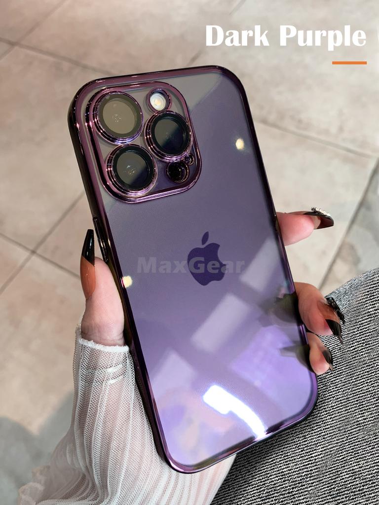 Plating Bumper Silicon Clear Case For iPhone 16 15 14 13 11 12 Pro Max Mini XR X XS Plus Purple Soft Shockproof Cover