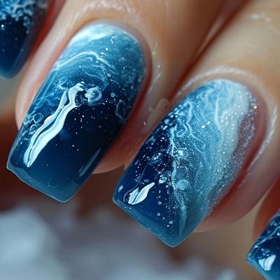 Накладные ногти Blue Gradient Aura Sky Cloud Design Square, набор из 24 шт., средняя длина, глянцевая отделка, накладные ногти