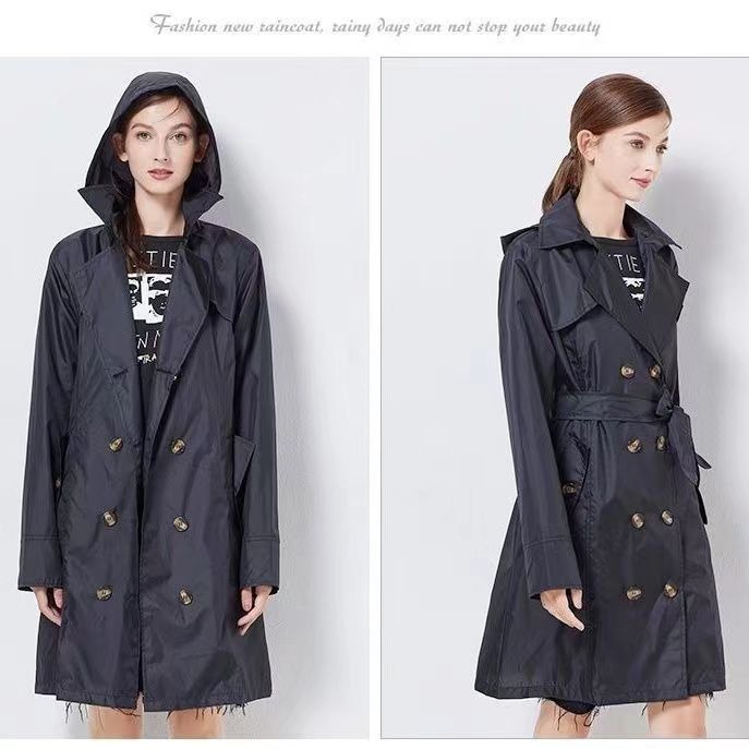 Fashion Women Lightweight Raincoat Poncho Ladies Waterproof Long Slim Raincoats Adults Outdoor Rain Jacket Hiking Windproof Rain Coat With Belt