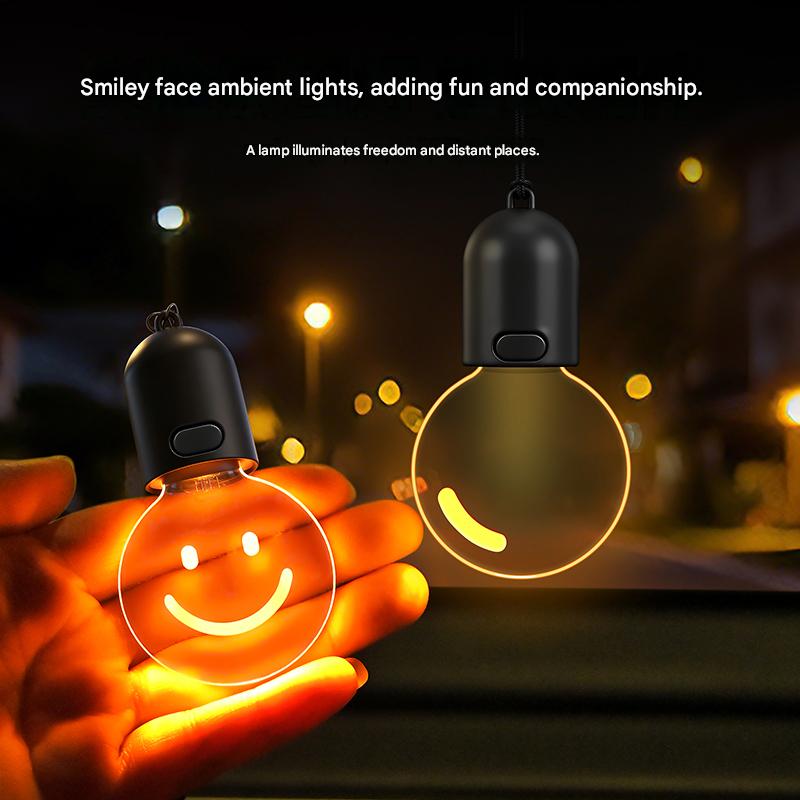 Car Rearview Mirror Pendant Decor LED Car Hanging Ornament Interior Ambient Lighting smiling face pendant For Long Trips Daily Use,1PCS