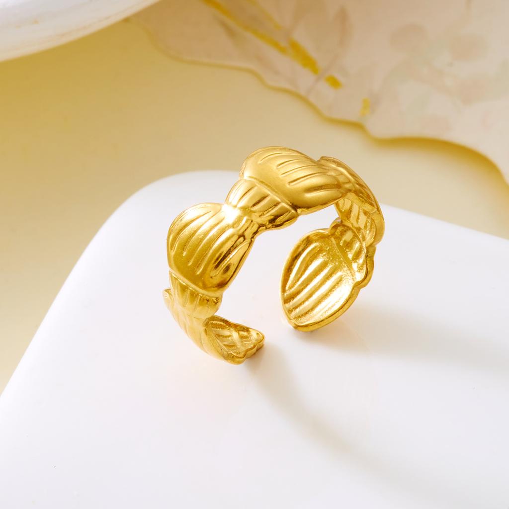 Vintage Gold Color Starfish Shell Rings for Women Stainless Steel Ocean Series Flower Stars Whale Adjustable Finger Ring Jewelry