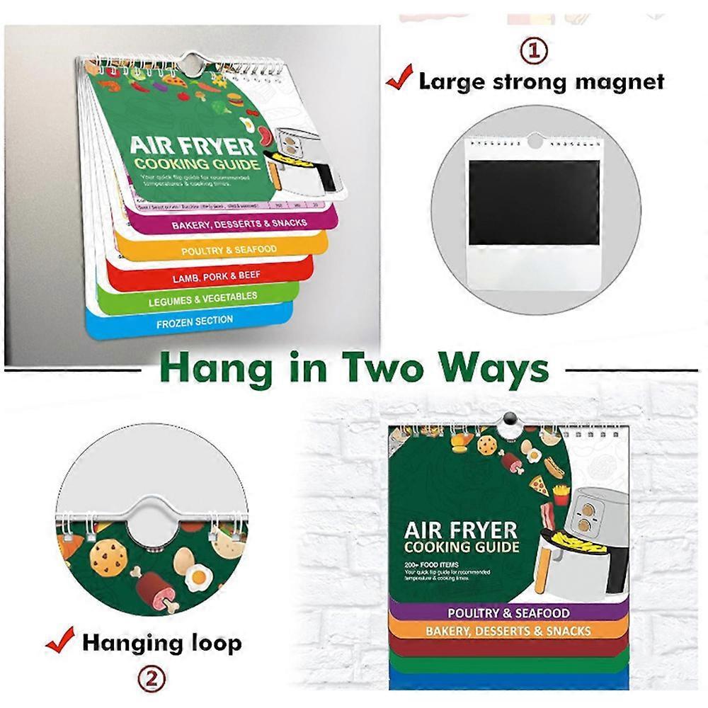 3Pcs Air Fryer Magnetic Cheat Sheet Cooking Times Reference Guide for 80 Foods Flip Chart and 6 Vinyl Decal Stickers