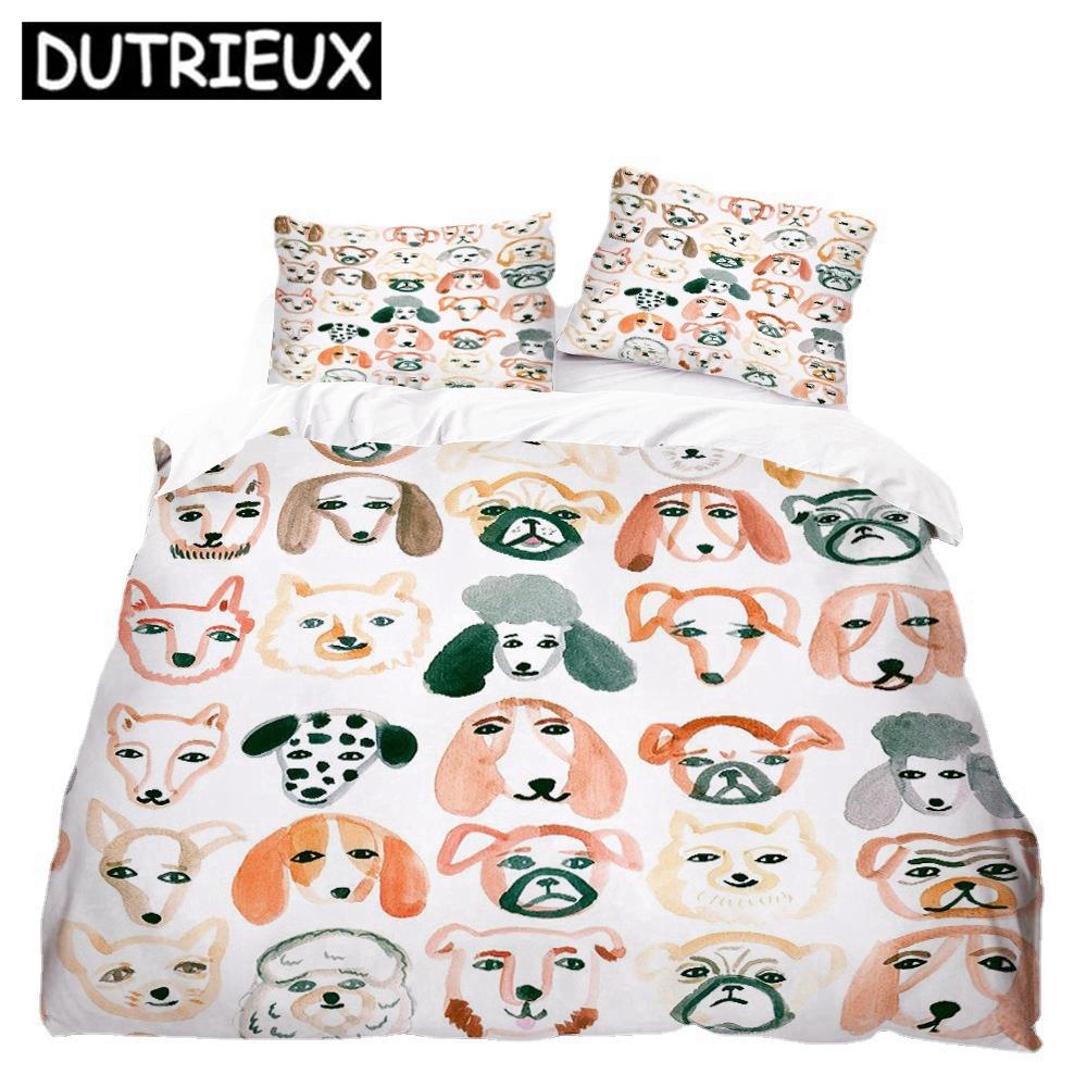 Cute Cartoon Dogs Animal 3D Duvet Cover Bedding Set Comforter Linen Pillowcases Quilt Cover Home Decor Single Double Twin Queen