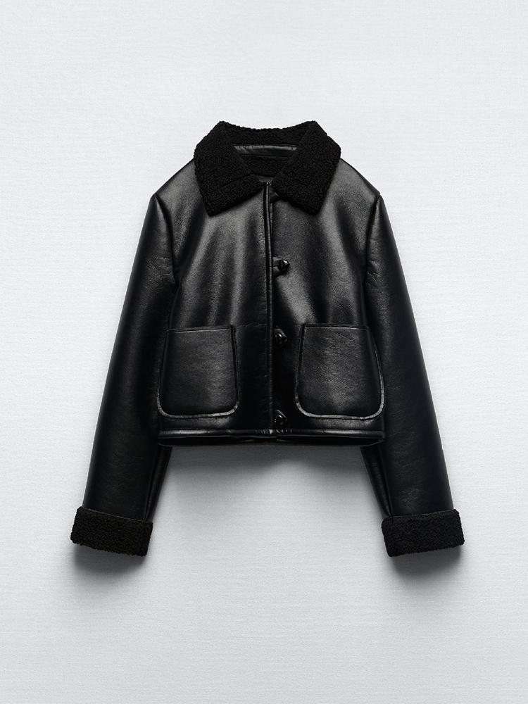 Женская куртка из искусственной кожи со встроенным карманом, женское мото пальто, осеннее толстое теплое флисовое однобортное женское пальто