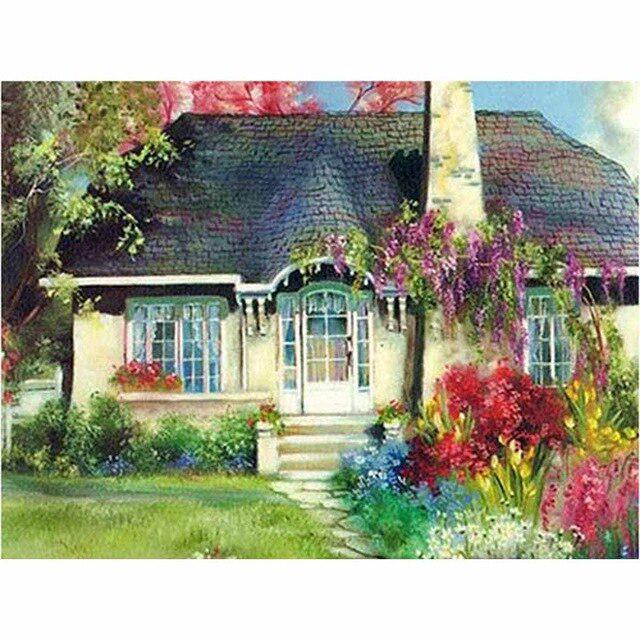 DIY 5D Алмазная картина Дом Полный круглый Алмазная вышивка Мозаика Крест Стежок Горный хрусталь