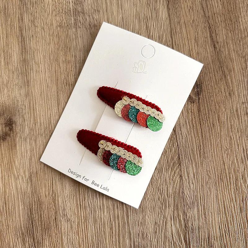 2 шт./комплект, красные детские заколки для волос, новогодняя рождественская серия, бант, пояс, заколка BB для малышей, милые модные аксессуары для волос принцессы