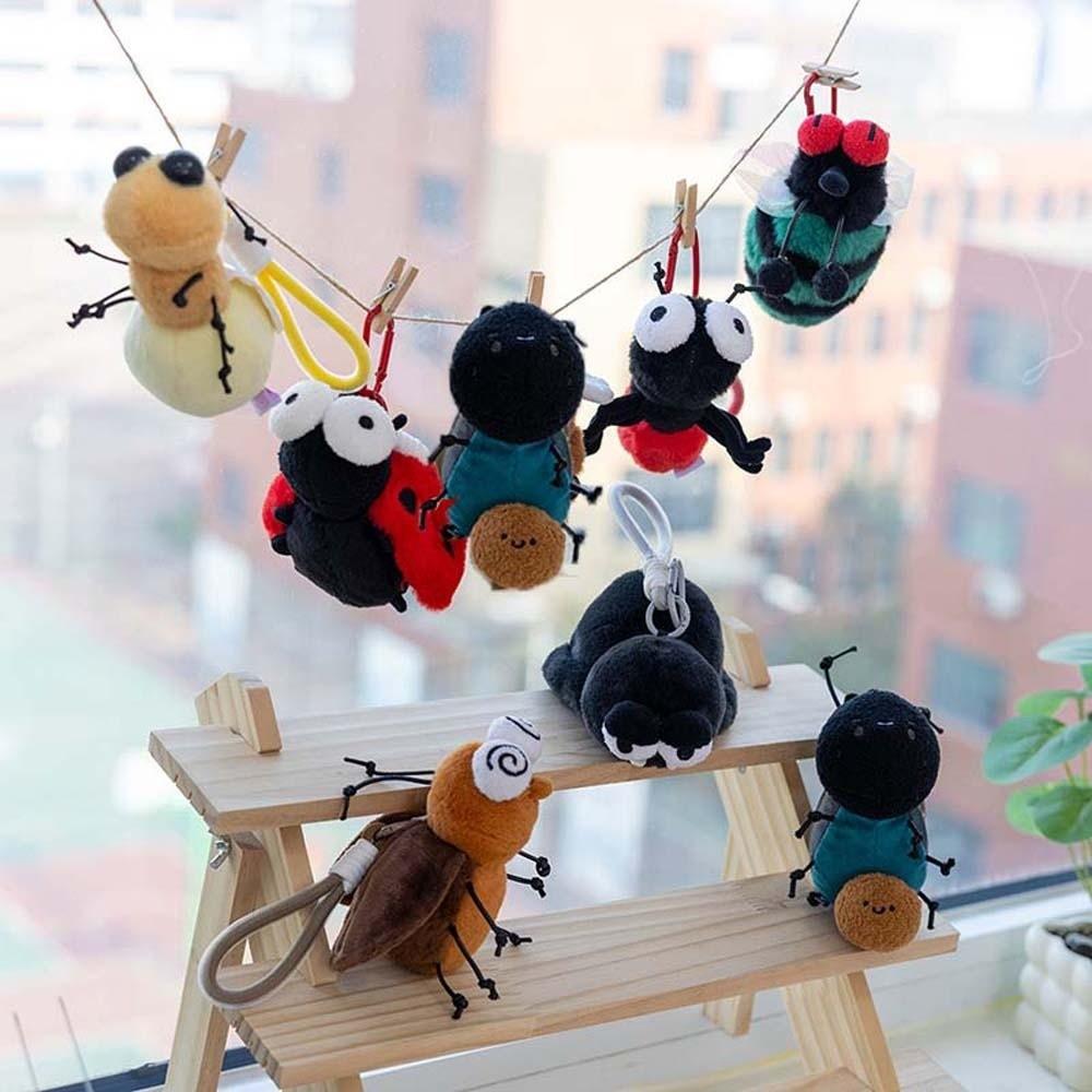 Ladybug Plush Insects Key Ring Cartoon Cockroach Key Chain Cute Moth Fly Pendant for Gifts