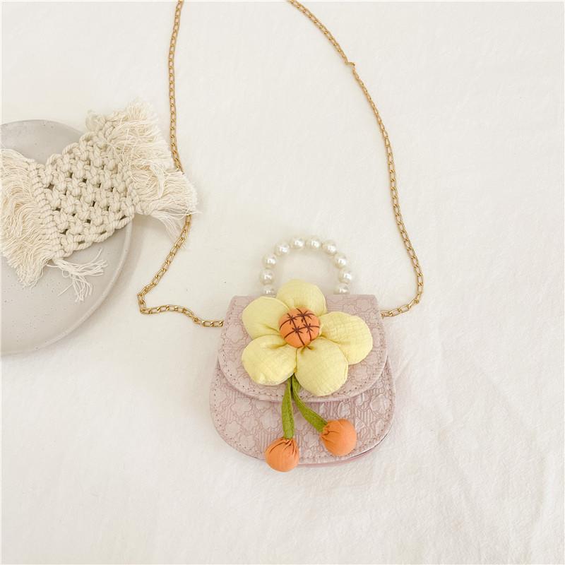 Adorable Fashionable Sunflower Pearl Chain Handbag For Girls Cute Princess Shoulder Bag Breathable Wear-resistant Pu Leather
