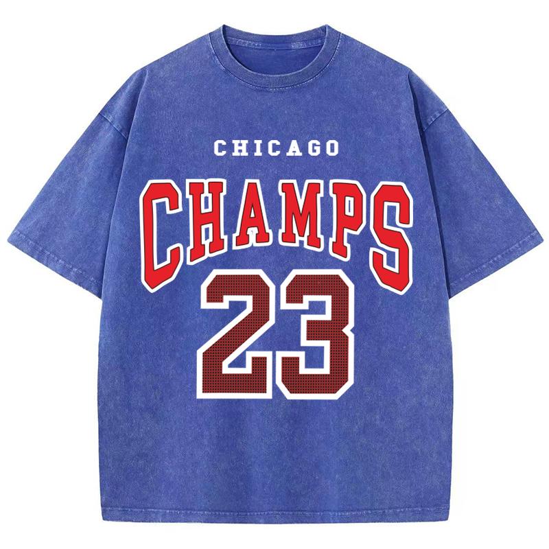 Women'S Cotton Washed T-Shirts All-Math Loose Distressed Tops Chicago Champs 23 Letter Prints Short Sleeve Summer Female Clothes