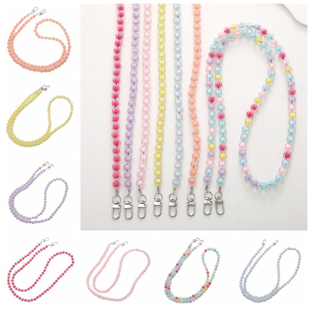 Anti Loss Candy Color Beaded Crossbody Chain Long-style Phone Neck Straps Keychain Pendant