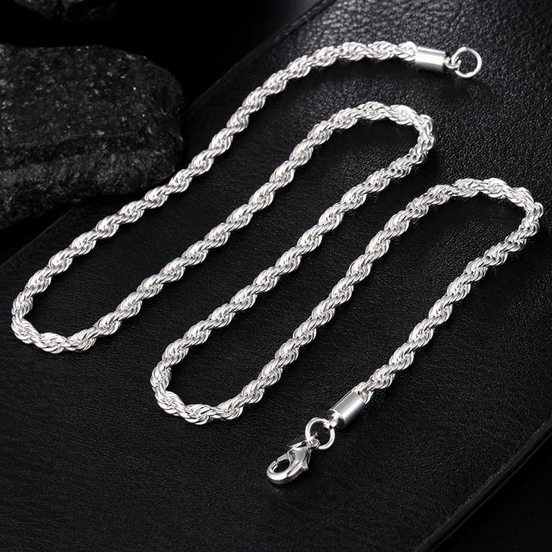 3mm 4mm Twist Rope Chains Lobster Clasp Collares Necklaces Women 925 Silver Statement Chain Necklace for Men