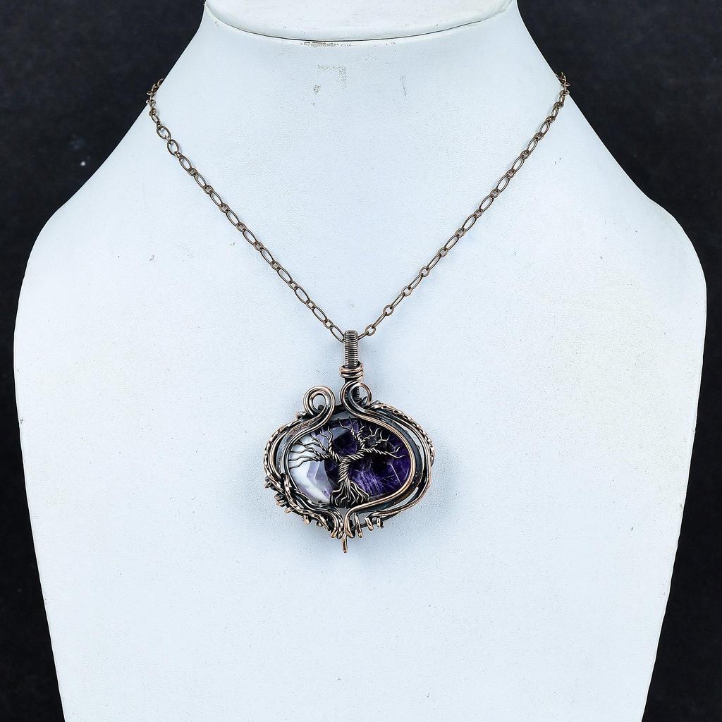 Amethyst Pendant, 999 Copper Wire Wrapped Gemstone Jewelry, Handmade Tree Of Life Pendant, For Memorial Day