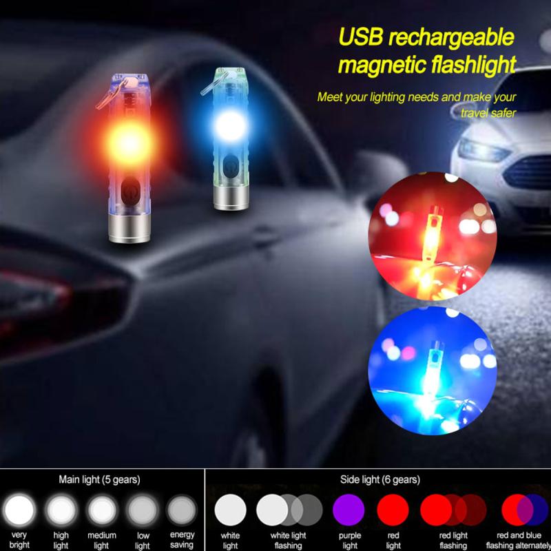 Mini Keychain Flashlight Multifunctional 400lm High Brightness Usb C Rechargeable Magnetic Torch