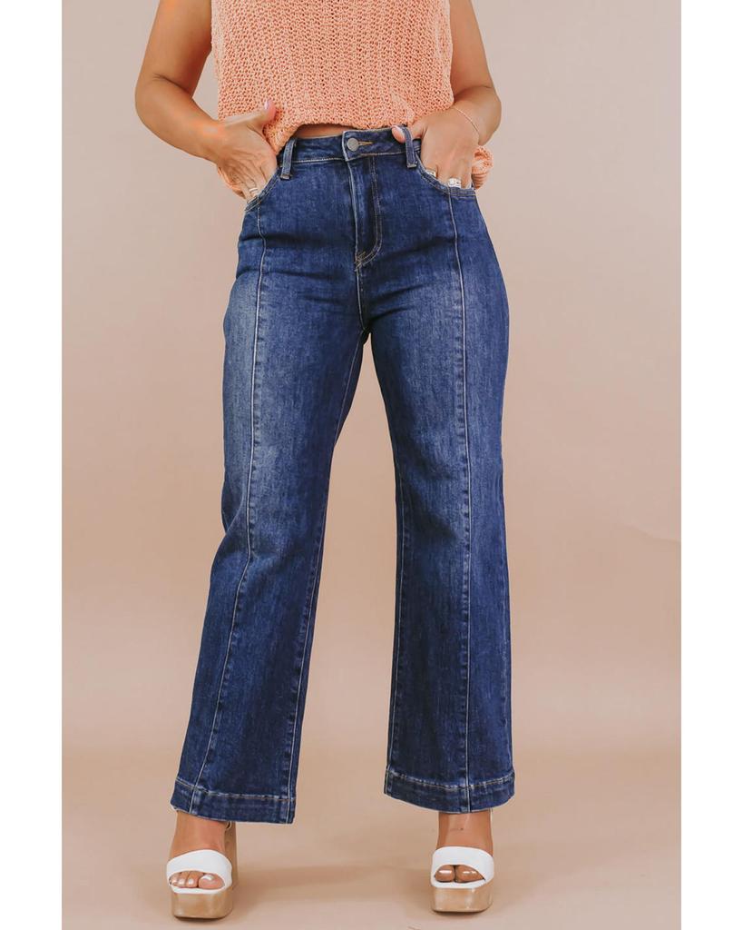 Azura Exchange Темно-синие джинсы больших размеров с широкими штанинами и высокой талией