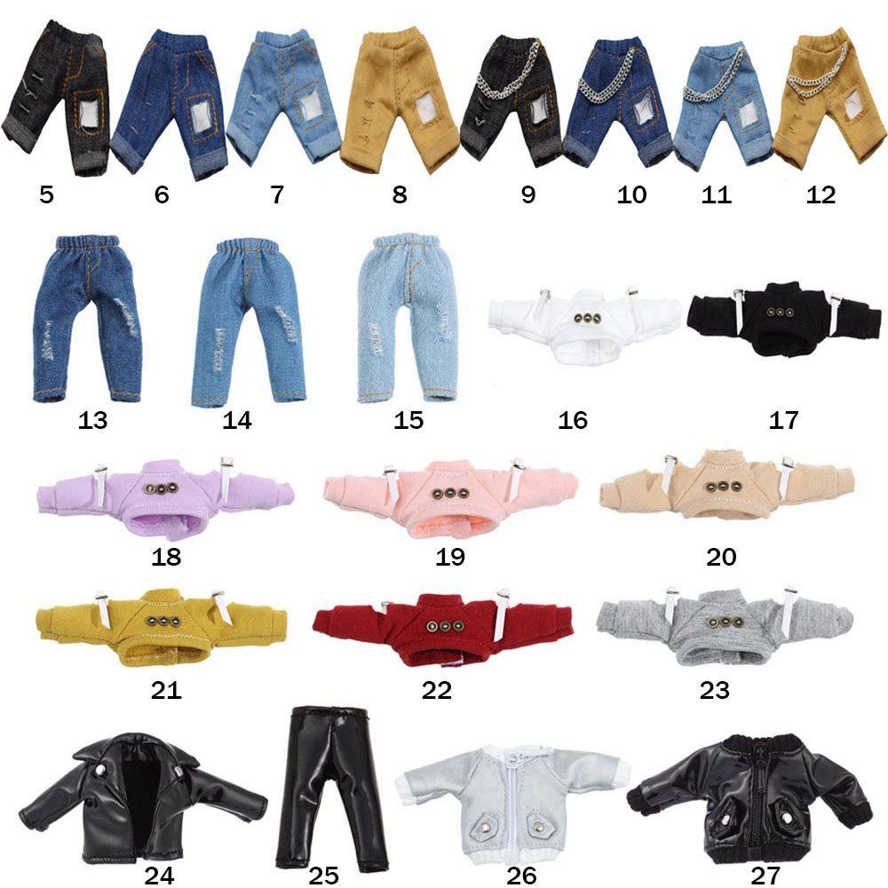 Quality 1/12 Dolls Clothes Accessories Fashion Ripped Pants Doll Jeans PU Leather Jackets Hoodies