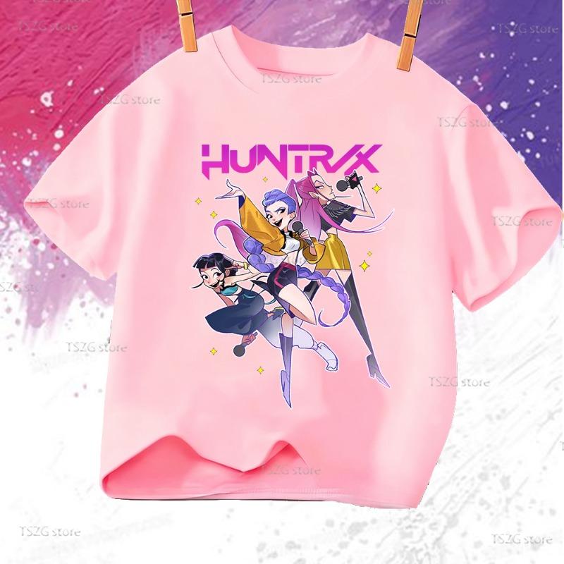 Huntrix Kpop Охотники на демонов Футболка для мальчиков девочек Футболка Подарок фанатам Летняя с круглым вырезом с коротким рукавом Модная детская футболка