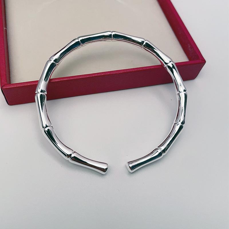 S999 Чистый Серебристый Гладкий Открытый Бамбуковый Серебряный Браслет Простой и Универсальный Серебряный Браслет для ног для девочек и Подарки для пожилых людей