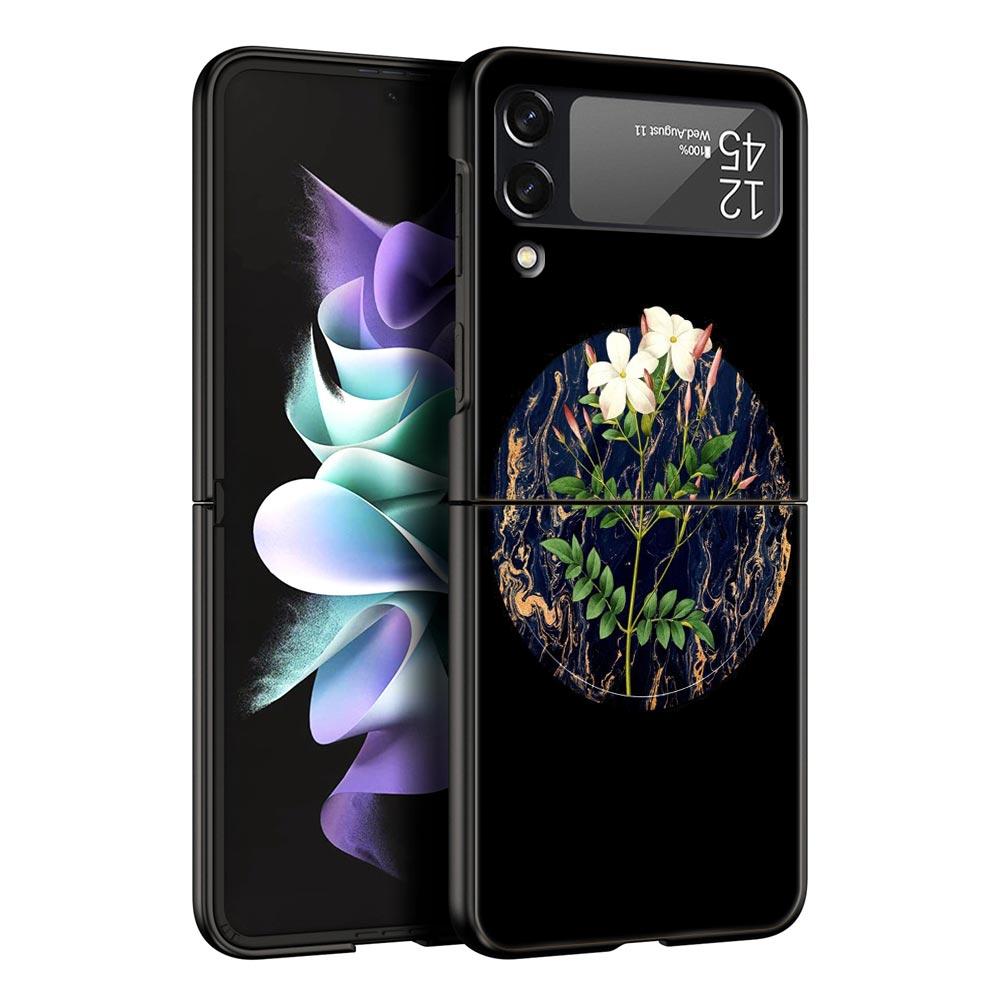 Чехол для телефона с винтажным цветочным ботаническим мрамором для Samsung Galaxy Z Flip 3 4 5, черный, складной, твердый, защитный чехол
