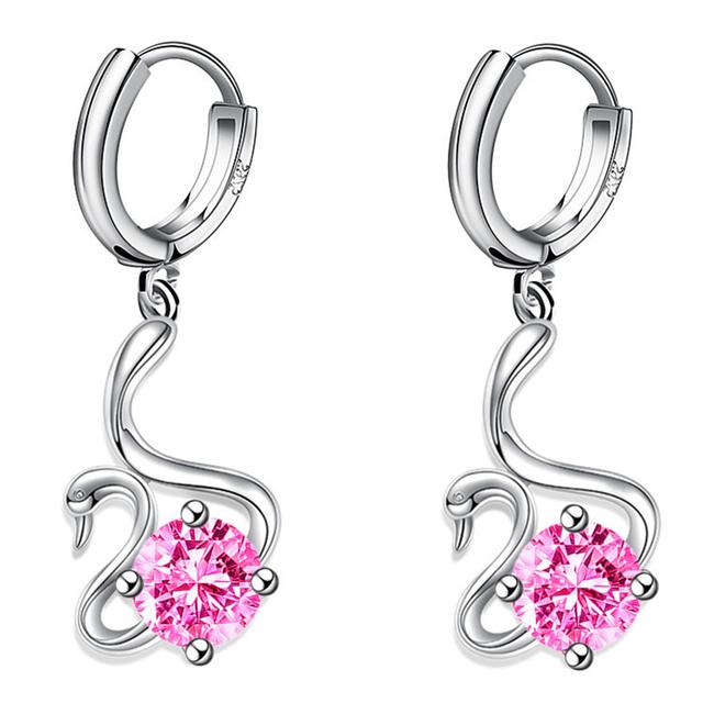 Посеребренные женские серьги 925 пробы с милым кулоном в форме гуся, многоцветные серьги с цирконом для женщин и девочек, ювелирные изделия, подарки