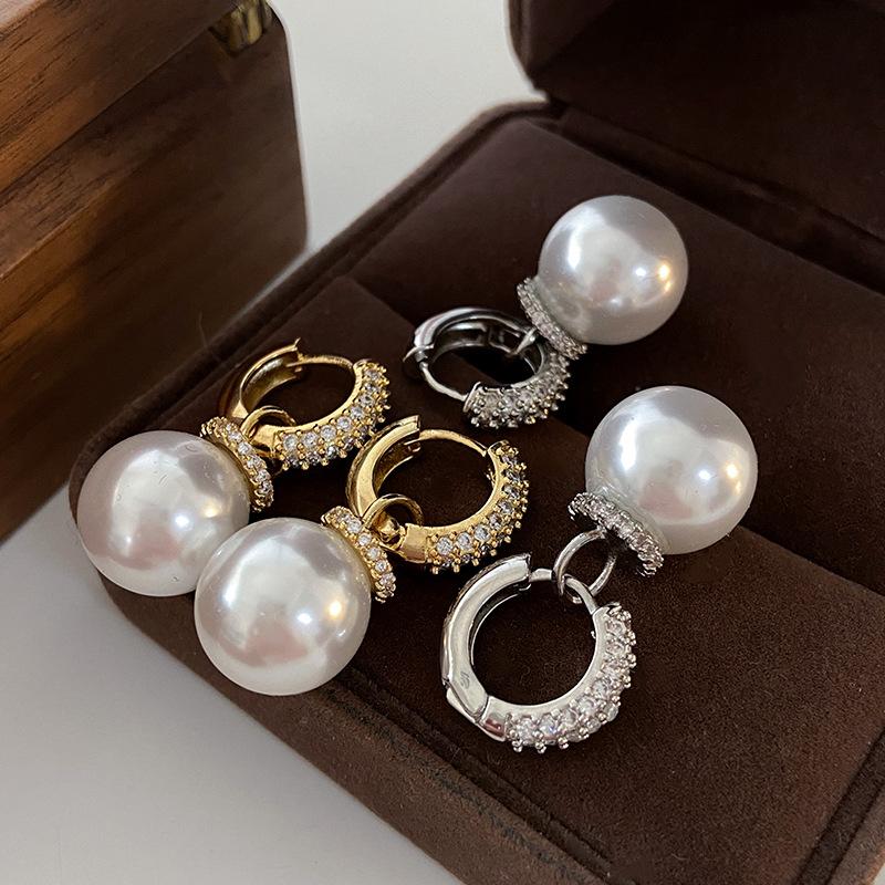 Shijia Pearl Earrings, Earrings, Japanese And Fashion High-End Atmosphere, Full Of Diamonds, Exquisite French Light Luxury Ear Buckles, Women