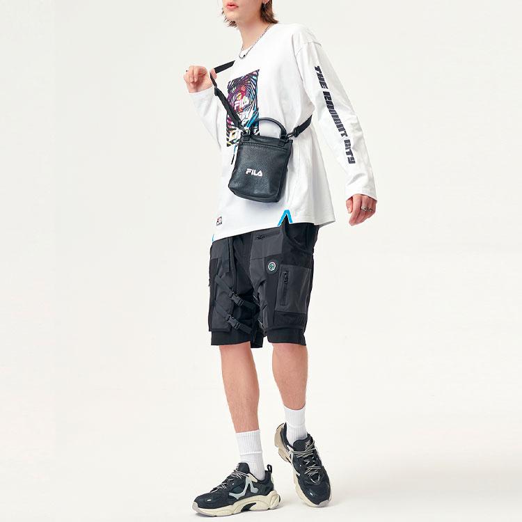 Fila Fusion Логотип Streetwear Японский стиль Повседневный Национальный тренд Термотрансферная печать Свободный крой Лонгслив Футболка Унисекс Топы Белый T11U136201F-WT