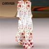 Plus Size Spring and Summer Women's Long Dress V-neck Long-sleeve Pocket Print Loose Dress