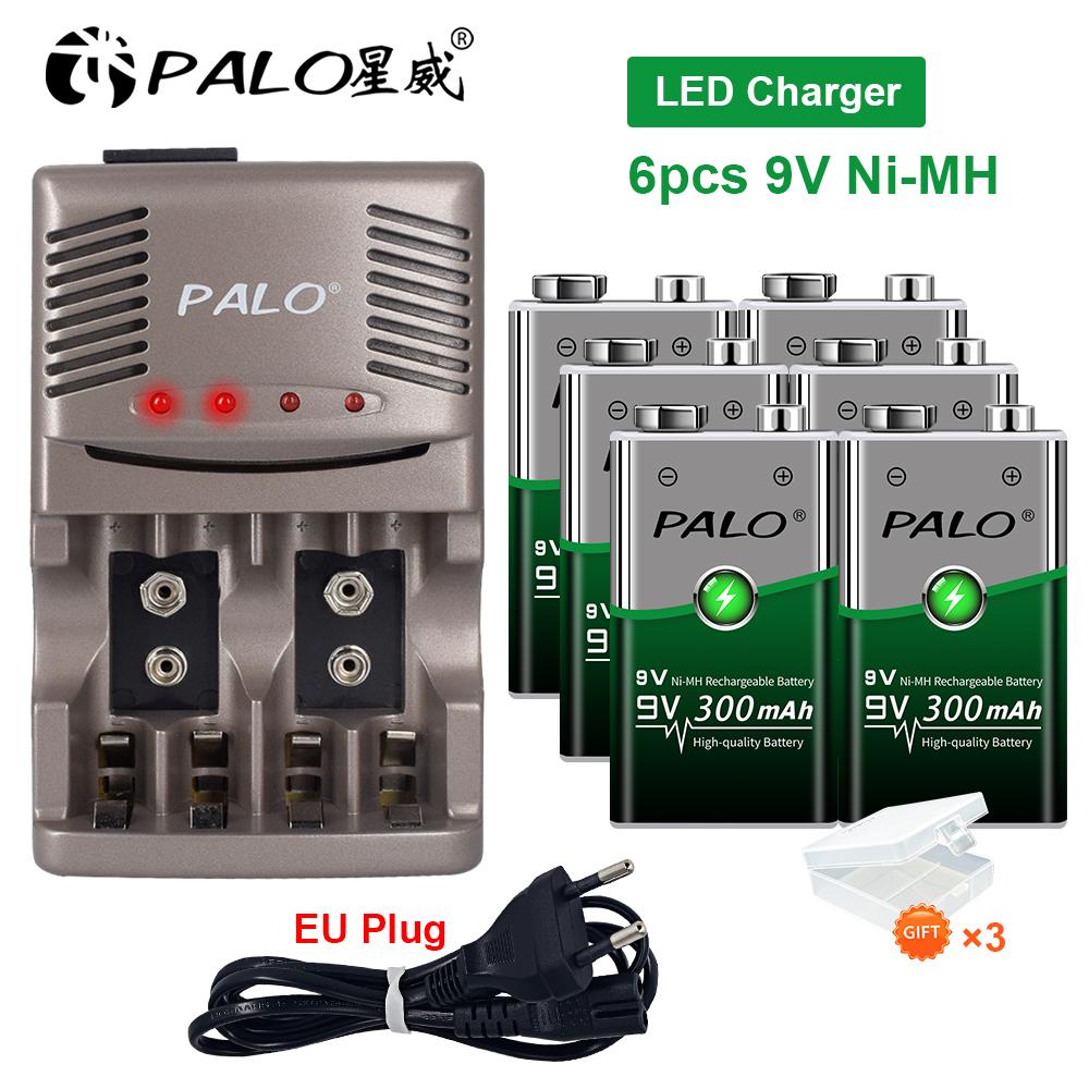 PALO 9V Ni-MH Rechargeable Battery 6F22 9V Batteries Battery With 9V AA AAA NIMH Battery Charger For Multimeter Microphone