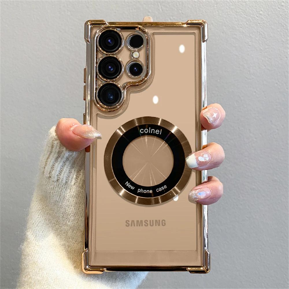 Применимо к Samsung S25Ultra чехол для мобильного телефона с подушкой безопасности против падения, гальванизированный магнитный космический чехол S24 прозрачный жесткий S21 чехол
