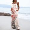 Женский комбинезон с широкими штанинами, повседневный свободный комбинезон без рукавов, длинные брюки с длинными брюками и карманами на пуговицах с обычным принтом